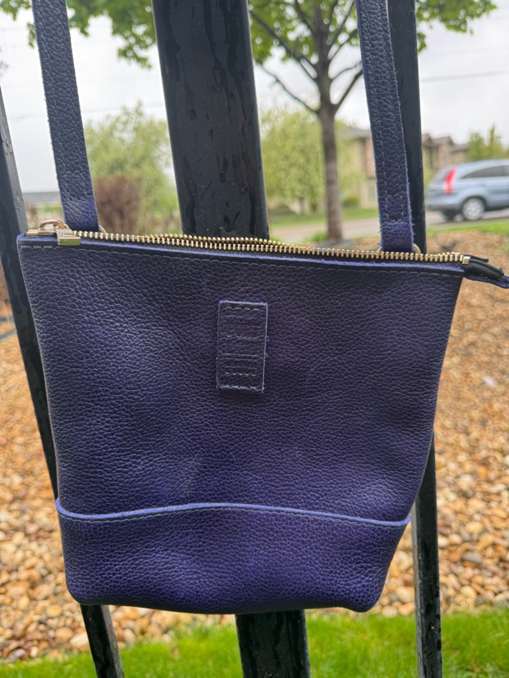 Portland Leather Colbalt Crossbody Bag with Gold Zipper